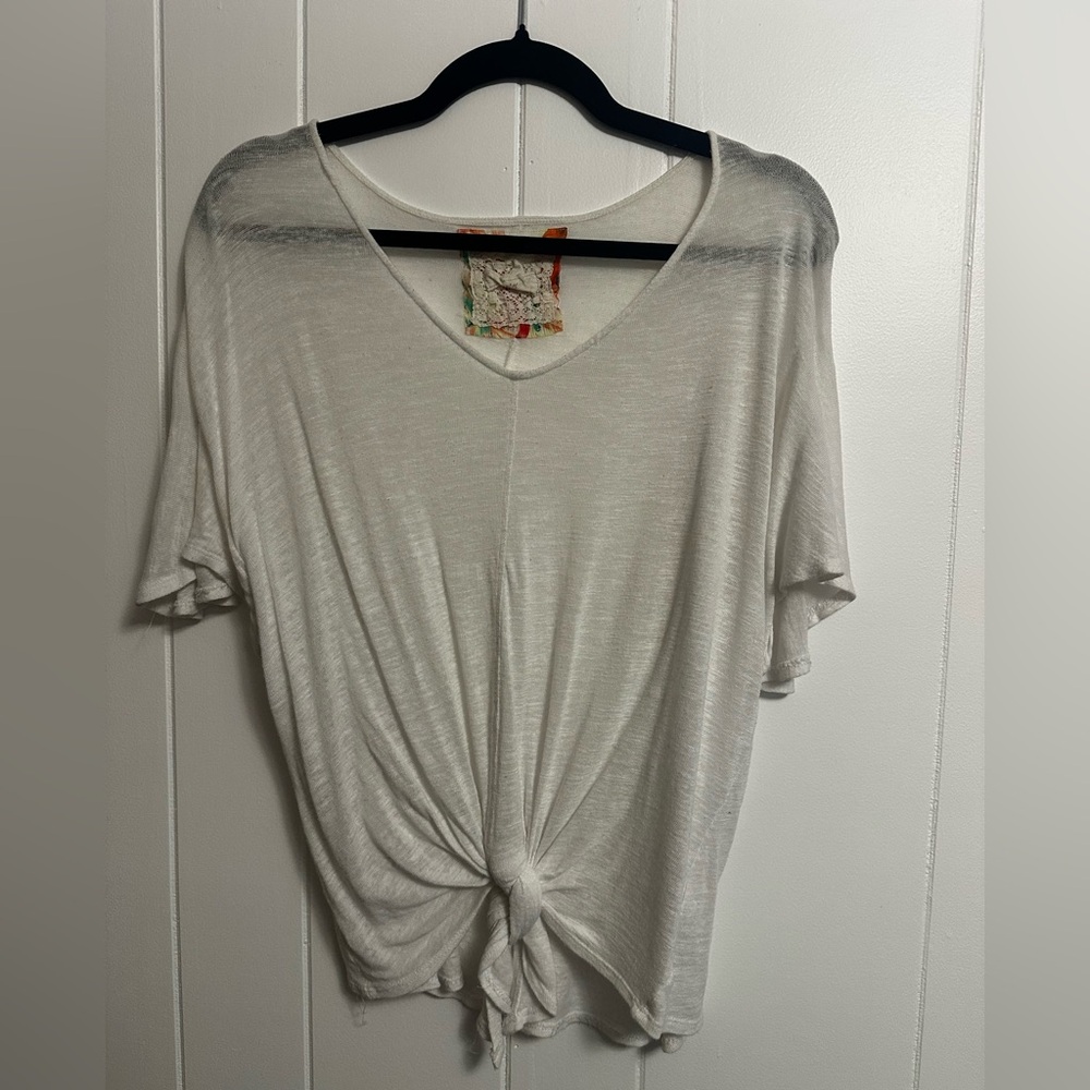 White V-Neck Tie-Front Women's Top